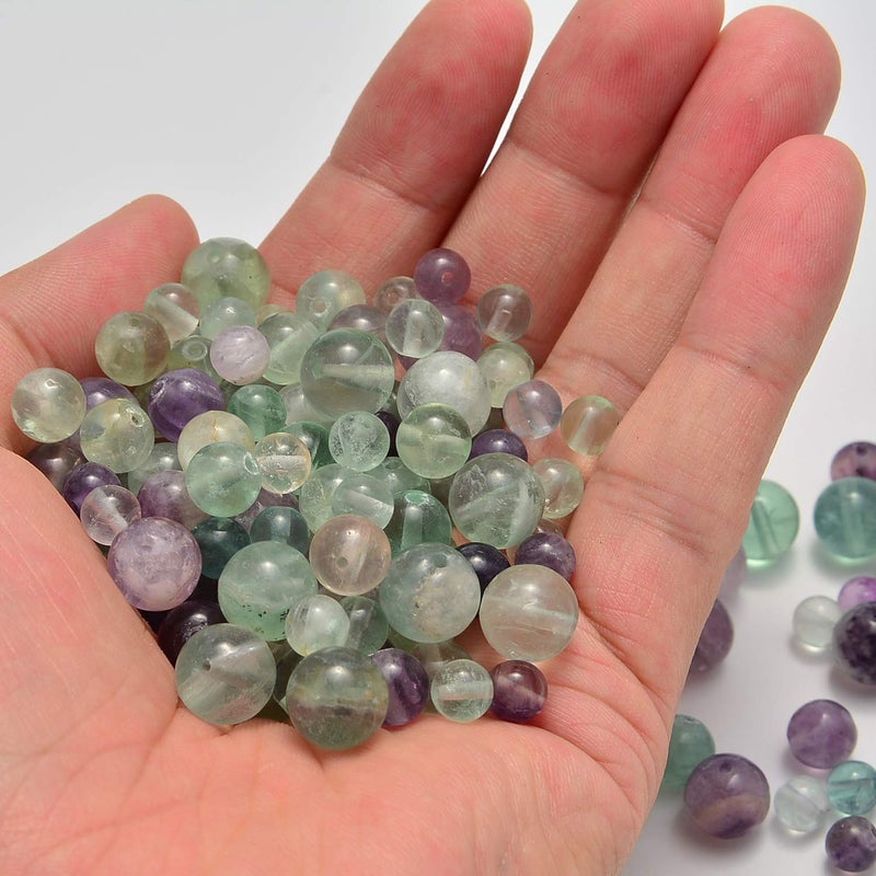 NCB 100Pcs 8mm Natural Stone Gemstone Round Loose Stone Spacer Energy Healing Beads with Free Crystal Stretch Cord for Jewelry Making (Colorful Fluorite, 100Beads) - Image 4